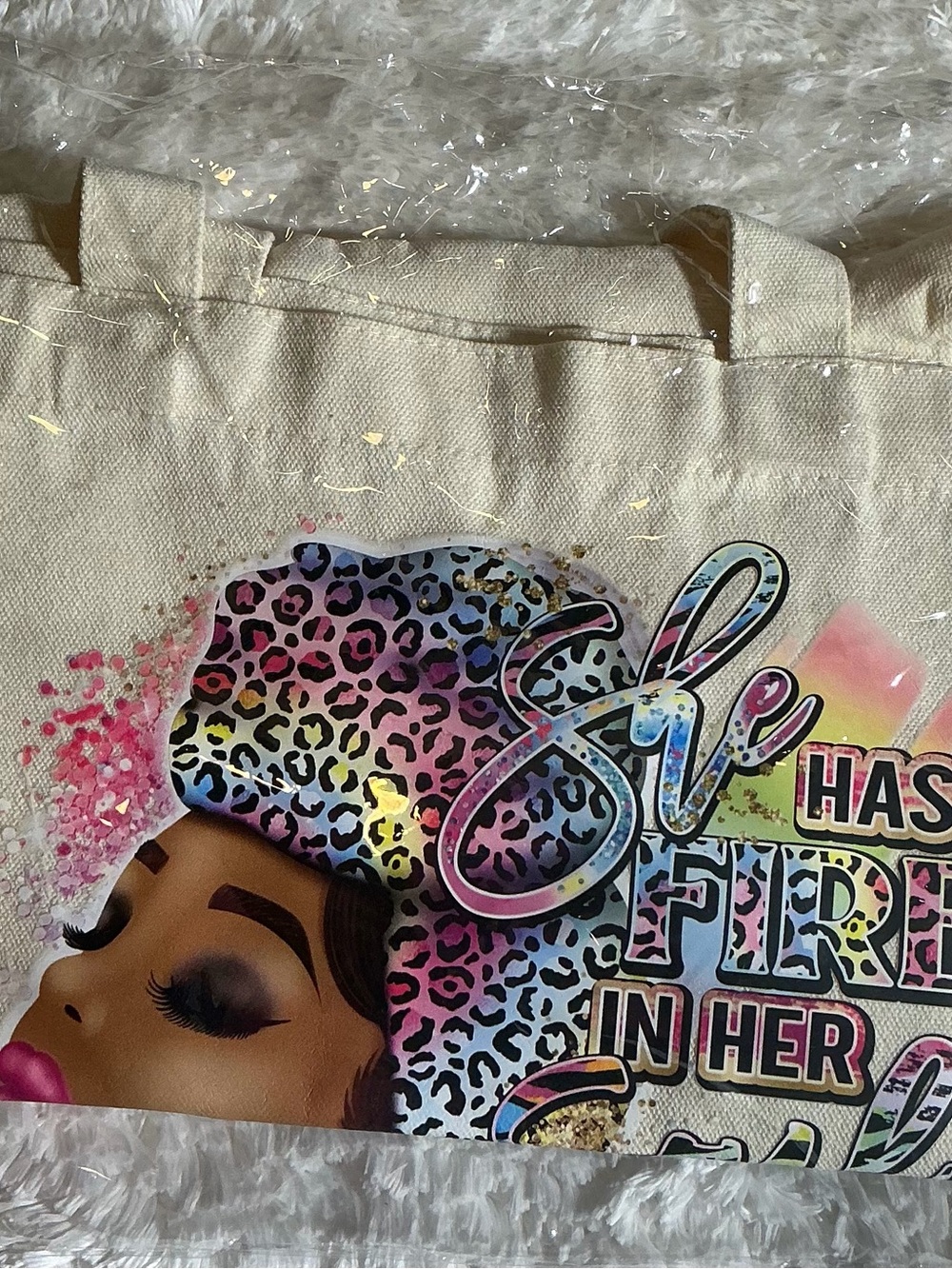 Canvas Tote Bag with Colorful Leopard Print Design